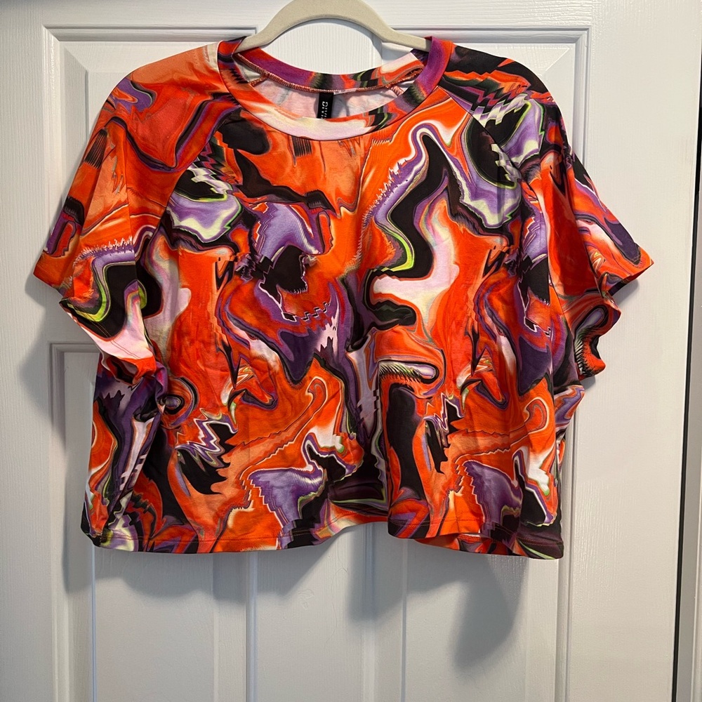 H&M Vibrant Orange and Purple Abstract Crop Top